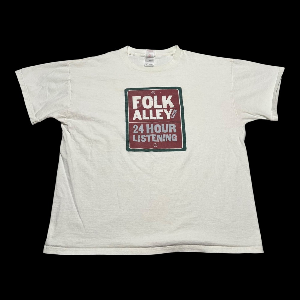 Vintage Y2K FOTL Folk Alley 24 Hour Listening Radio Show White Shirt‎ Men's XL